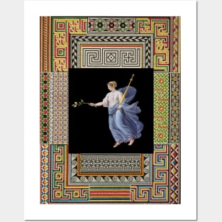 DANCING MAENAD HOLDING LIME BRANCH ,ANTIQUE ROMAN PAINTING WITH POMPEII MOSAICS PATCHWORK Posters and Art